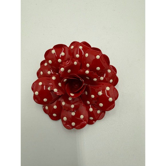 Joan Rivers Jewelry - Joan Rivers Red Enamel Polka Dot Flower Brooch Pin Classics Collection Rose 2.5"